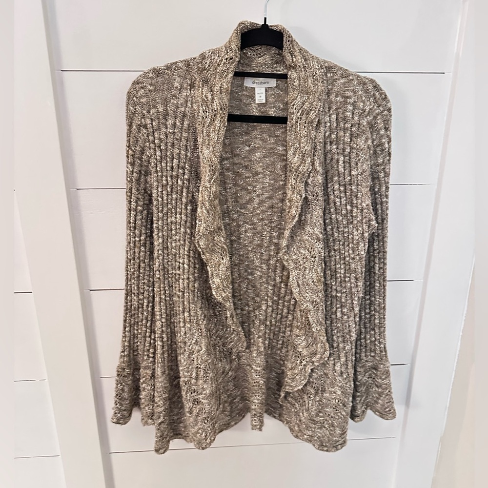 VTG Y2K DRESSBARN M Brown crochet wrist trim woman cotton cardigan cottagecore